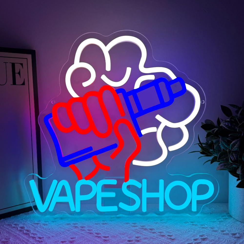 Vaping Store - ベイプショップ用ネオンサイン。電子タバコ、LEDライト。店舗、喫煙具店、男性の趣味の部屋、寝室、バー、ナイトクラブ、店舗の壁の装飾に。