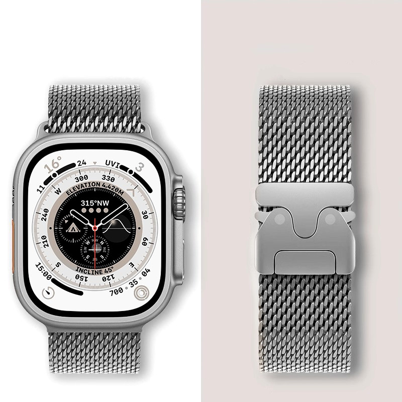 Mesh Coil Strip - Apple Watch S12、11、10、9、8、7、6、5、4、SE対応 ミラネーゼループ ステンレススチール製メッシュストラップ iWatchバンド